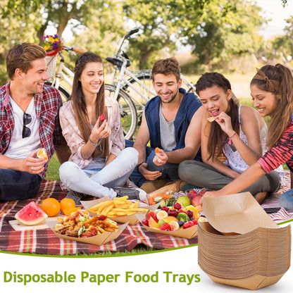 250 Pack Medium Paper Food Boats, 1lb Disposable Brown Kraft Paper Food Trays, Heavy Duty Serving Basket, Disposable Serving Boats for Party Snacks, Nachos, French Fries, Tacos, Popcorn