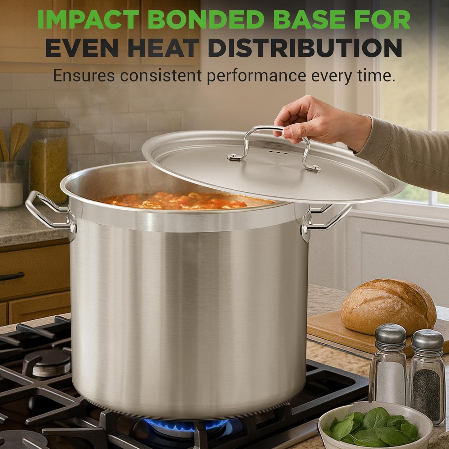 Nutrichef Stainless Steel Cookware Stockpot, 40 Quart Heavy Duty Induction Soup Pot With Stainless Steel Lid And Strong Riveted Handles, Even Heat Distribution, Compatible With Most Cooktops