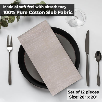 Urban Villa Cloth Napkins 100% Cotton Slub Absorbent Dinner Napkins (Set of 12) Oversized 20x20 Inches Beige White Chambray Soft Durable Reusable Washable Ideal for Everyday Use Premium Quality