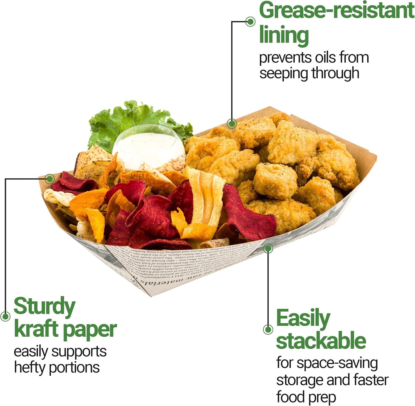 Restaurantware Bio Tek 2 Pound Food Boats 200 Disposable Paper Food Trays - Heavy-Duty Greaseproof Newsprint Paper Boats For Snacks Appetizers Or Treats Use At Parties Or Carnivals