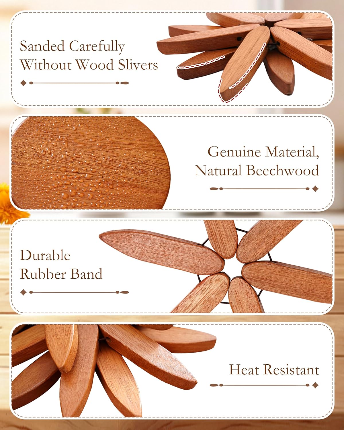 Wooden Tree Trivets for Hot Dishes, 4 Wooden Trivet + 1 Stand Natural Wooden Coaster for Hot Dishes, Pot, Bowl, Teapot, Hot Pot Holders, 4 Foldable Christmas Tree-Shaped Trivets