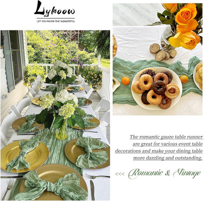 15 Packs Sage Green Cheesecloth Table Runner, 13 Ft Sage Rustic Gauze Boho Wedding Table Runner Decoration, Wedding Table Decor Table Cloth for Wedding Party Bridal Shower Table,21.5x157in