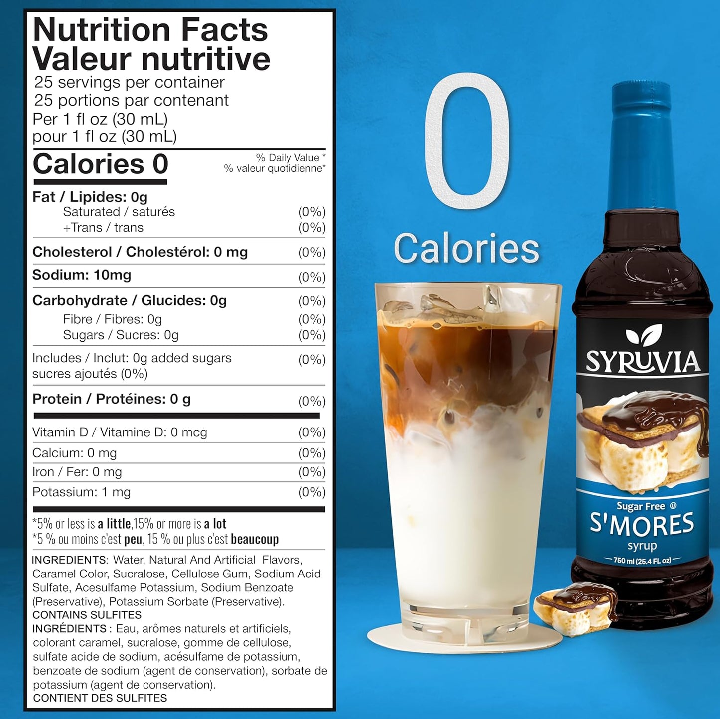 Syruvia Sugar Free Coffee Syrup, S'mores Flavored Syrup for Drinks, Lattes, and Desserts – 25.4 fl oz