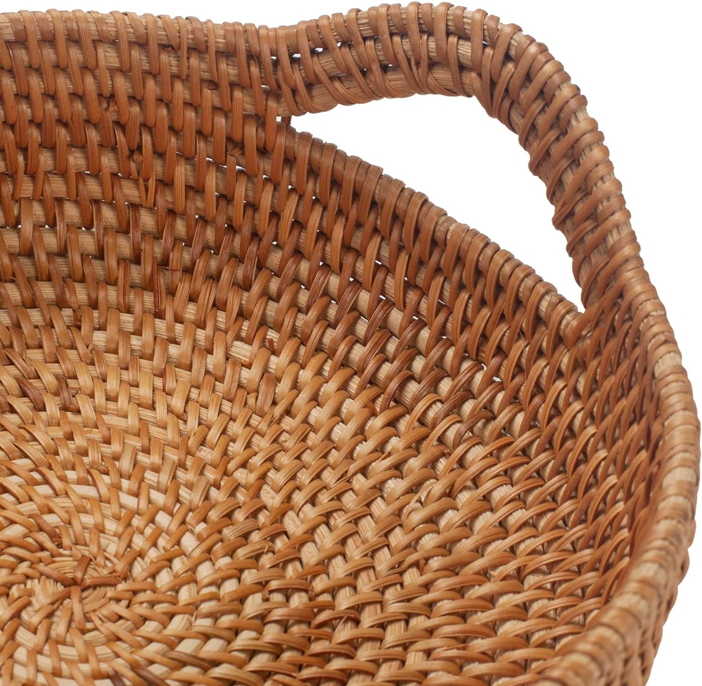 Rattan Storage Basket, Hand Woven Fruit Basket with Handles, Wicker Serving Basket, Bread Basket, Decorative Baskets for Organizing, Set of 2