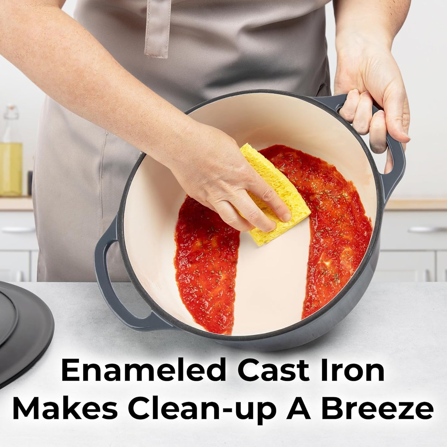 Zulay Kitchen 7.7 Quart Enameled Cast Iron Dutch Oven Pot with Lid – Premium Durability & Oven Safe up to 500°F – Heavy Duty Cookware Perfect for Bread Baking, Stews, Braising & Roasting – Gray