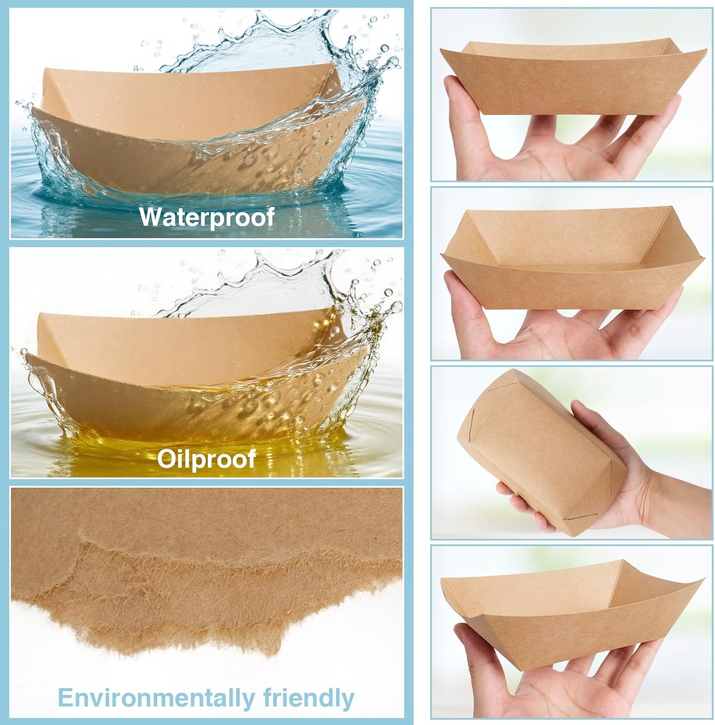 2lb Paper Food Trays, 250 Pack Disposable Paper Food Boat Serving Boats for French Fries Nachos Snack Hot Dog Taco BBQ Popcorn Bachelor Party Picnic