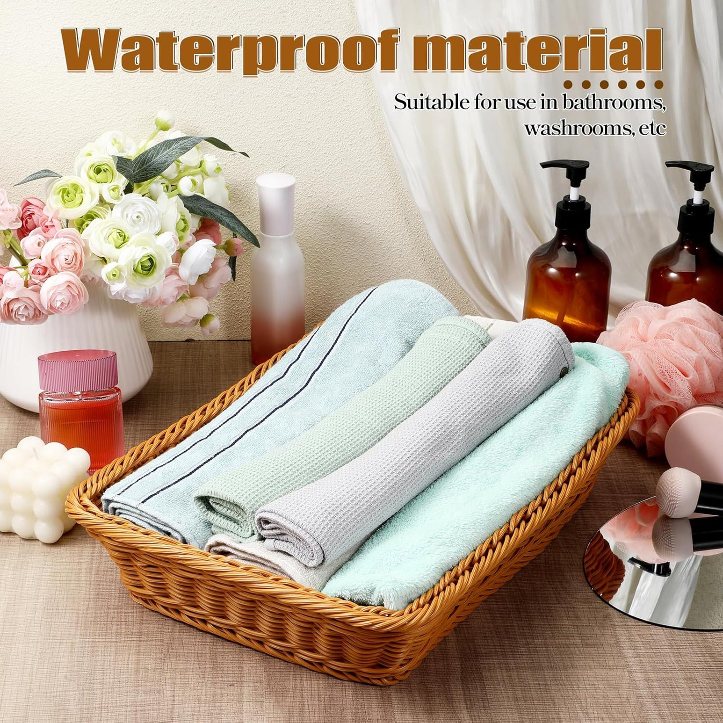 SHENLIU 4 Pack Wicker Bread Baskets 15.8 Inch Woven Serving Basket for Gifts, Fruit Baskets Food Serving Holders Rectangle Rattan Display Trays for Bread Food Vegetables Fruit Snacks Restaurant Home