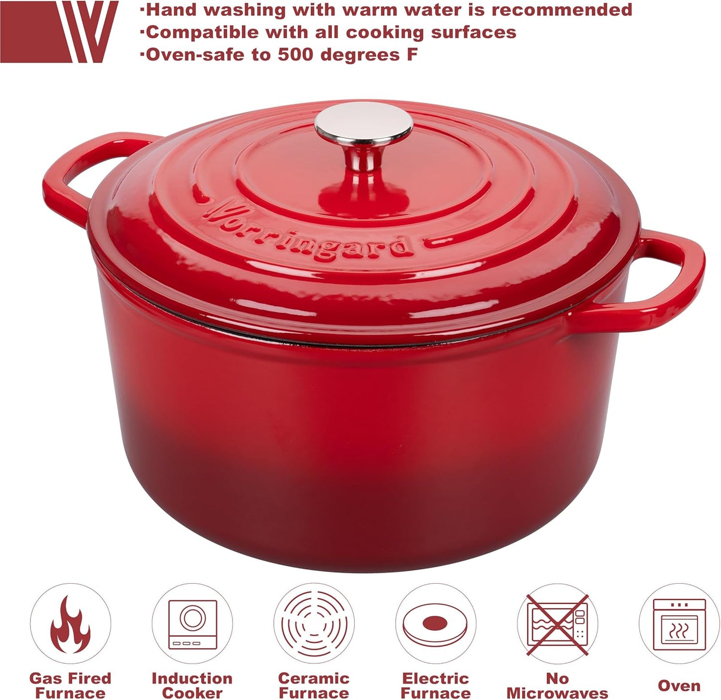 Enameled Cast Iron Dutch Oven Pot with Lid, for Sourdough Bread Baking, Round Dutch Ovens, 4.5 Quart, Red