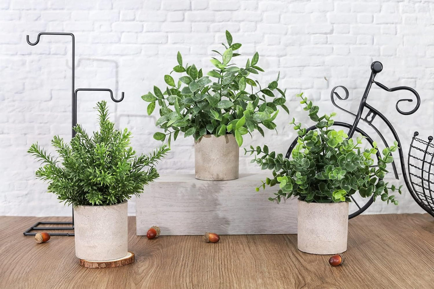 Der Rose 3 Pack Mini Potted Fake Plants Artificial Plastic Eucalyptus Plants Centerpieces for Table Home Office Desk Accessories Farmhouse Room Classroom Decor