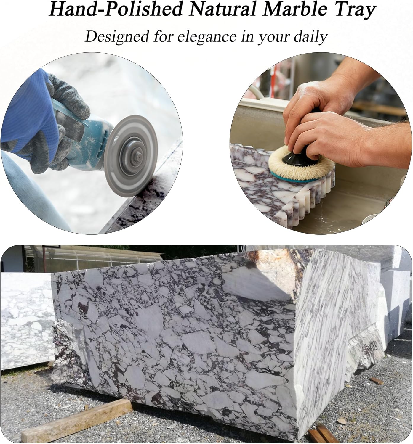 Natural Marble Tray for Bathroom, Real Stone Decorative Vanity Tray with Fluted Edge, Large Marble Serving Storage Tray for Kitchen Counter, Dresser, Home Decor, 11.8" x 8", Calacatta Viola