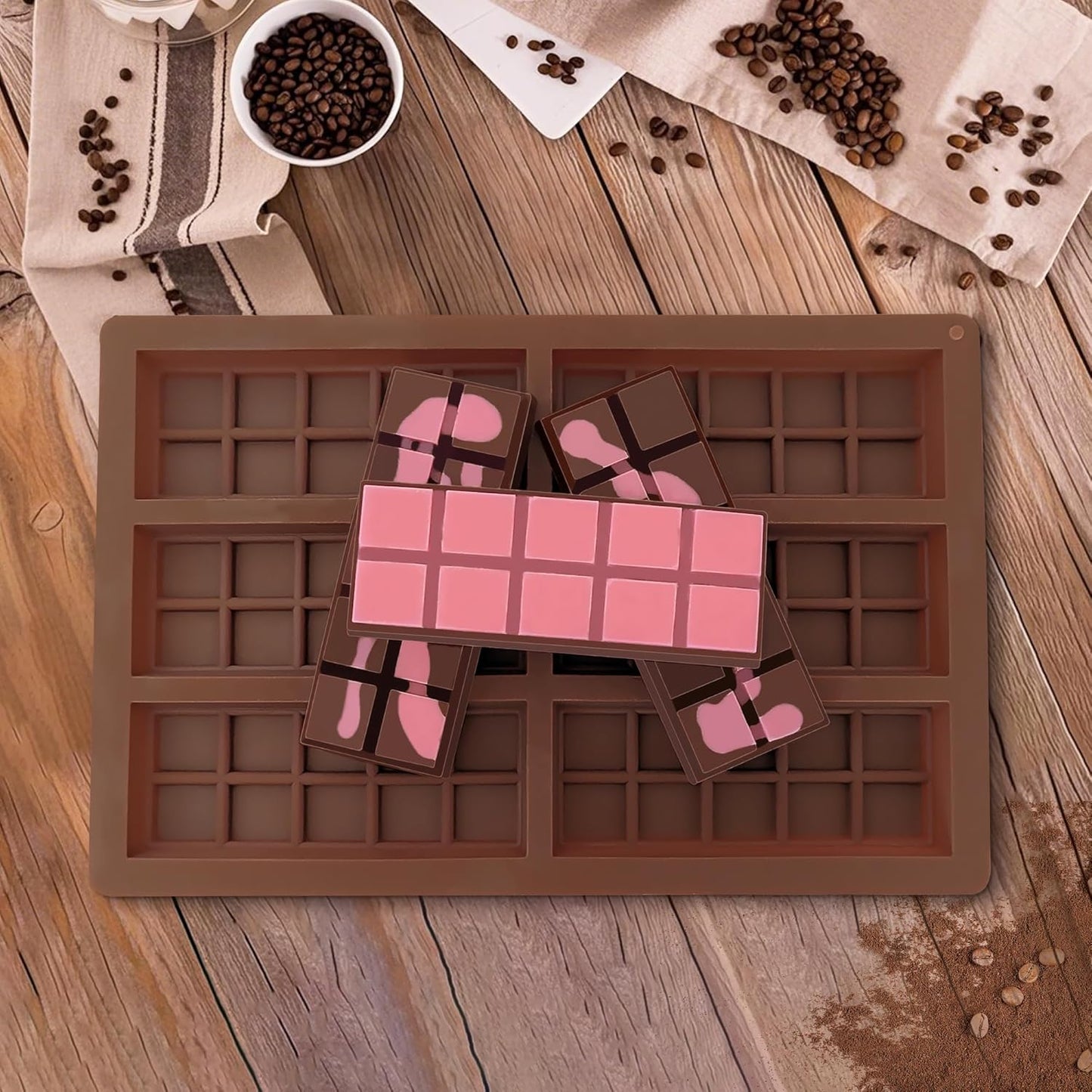 Silicone Chocolate Bar Mold - Non-Stick Durable Deep Dubai Chocolate Molds for Candy Bars, Dubai Pistachio, Energy & Protein Bars (10 Snap), Dishwasher Safe