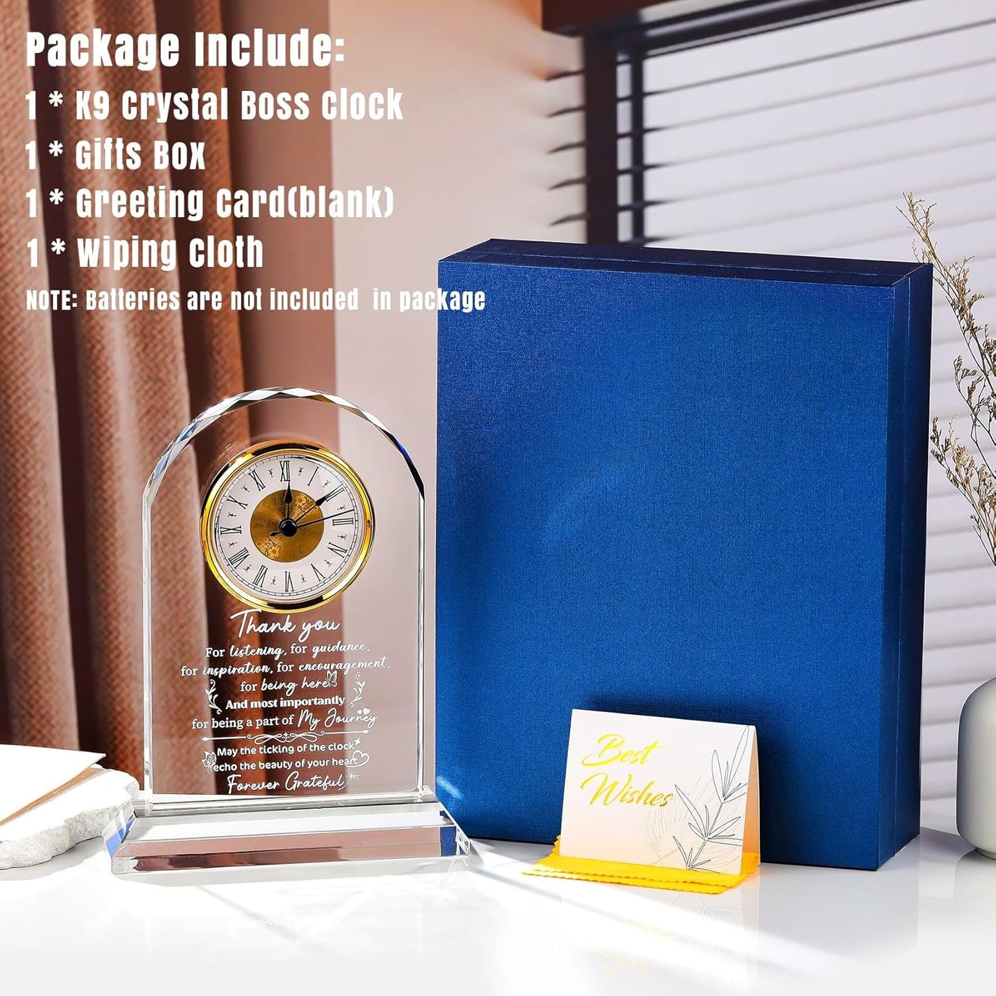 Thank You Gifts Clock for Women, Men, Appreciation Gift for Friends, Coworkers, Teacher - Inspirational Quotes Gifts for Mom, Sister - K9 Crystal Thank You Clock Desk & Home Decor