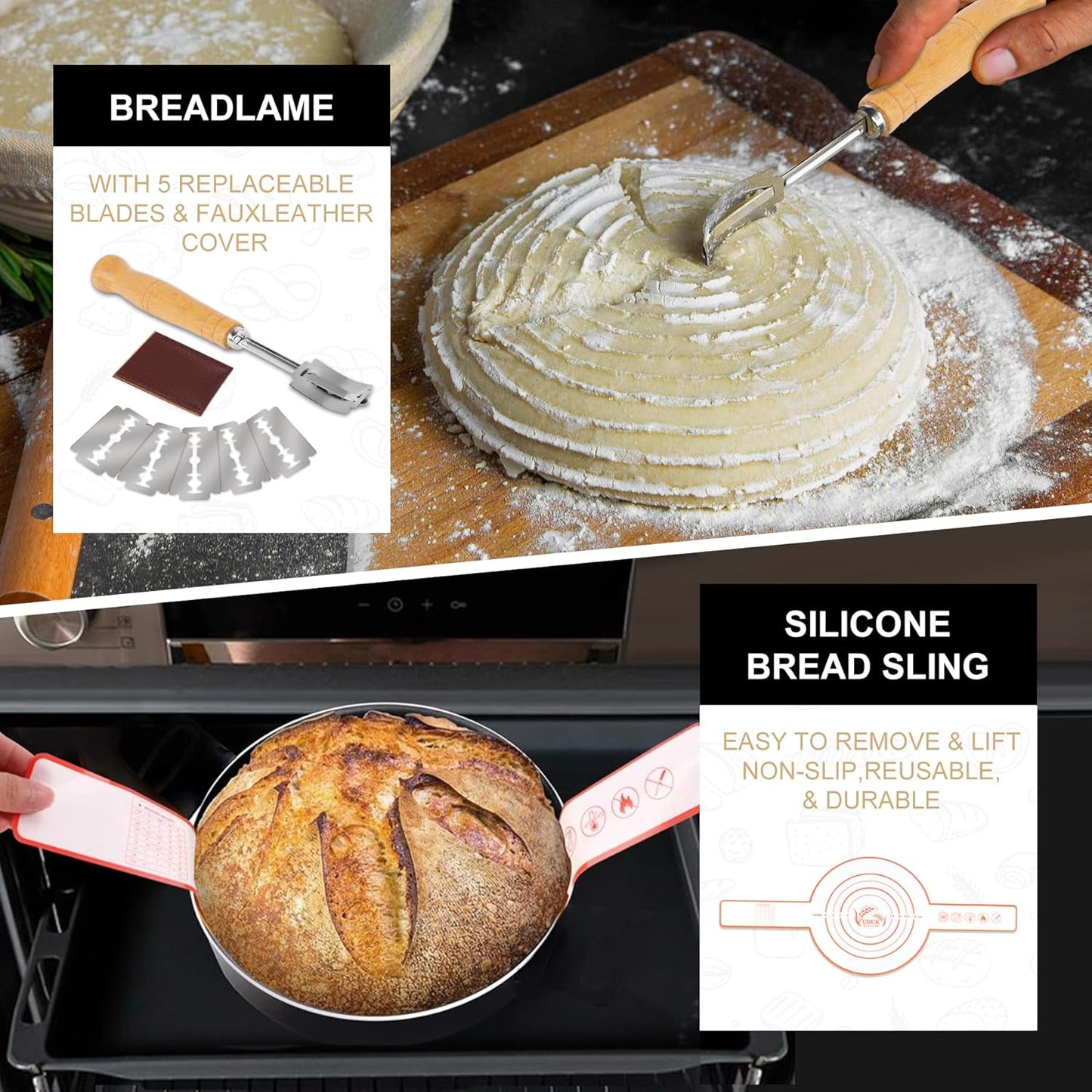 Banneton Bread Proofing Basket,Sourdough Proofing Basket Set of 2, 10 inch Round and 9.6 Oval with Bread Making Tools, Sourdough Bread Baking Supplies, Natural Rattan Proofing Bowls Baskets