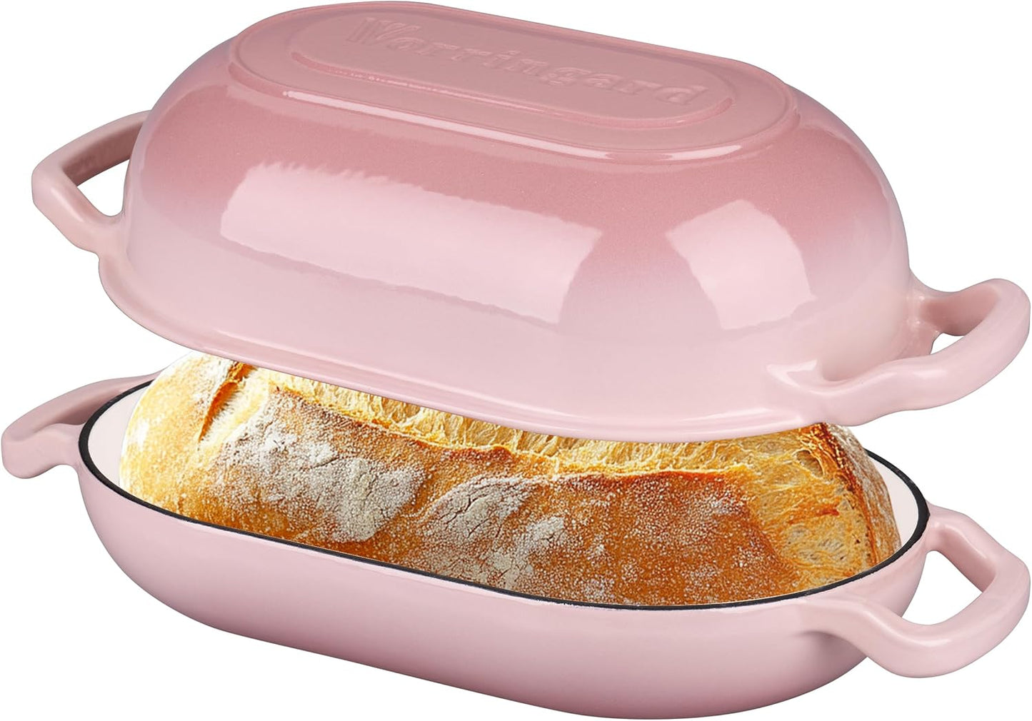 Enameled Cast Iron Sourdough Bread Oven, Dutch Oven, Loaf Cast Iron Bread Pan for Homemade Bread Baking, Meatloaf Pan with Lid, 5QT, Pink