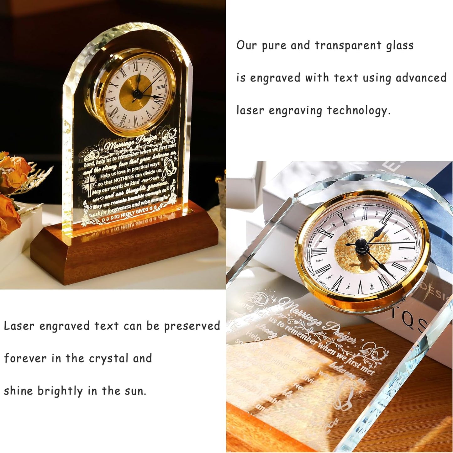Ornalrist Wedding Gifts for Couples 2025 - Glass Clock with Wooden Light Base Happy Anniversary Marriage Prayer Wedding Gifts for Bride and Groom Engagement Newlywed Mr Mrs Gifts