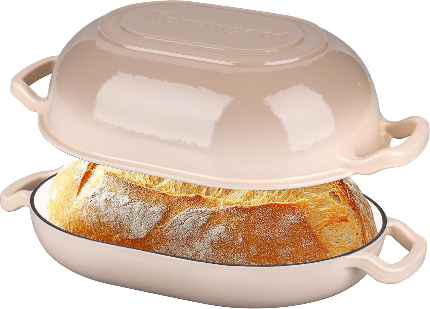 Enameled Cast Iron Sourdough Bread Oven, Dutch Oven, Loaf Cast Iron Bread Pan for Homemade Bread Baking, Meatloaf Pan with Lid, 7QT, Latte