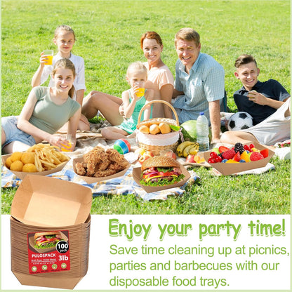 50 Pack 3lb Heavy Duty Kraft Leak Proof Paper Food Boats Disposable Nacho Trays Extra Large Food Serving Holder for Chips, Hot Dogs, Popcorn, Snacks, BBQ, Party, Picnic, Wedding