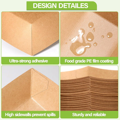 250 Pack 3lb Heavy Duty Kraft Leak Proof Paper Food Boats Disposable Nacho Trays Extra Large Food Serving Holder for Chips, Hot Dogs, Popcorn, Snacks, BBQ, Party, Picnic, Wedding (250)