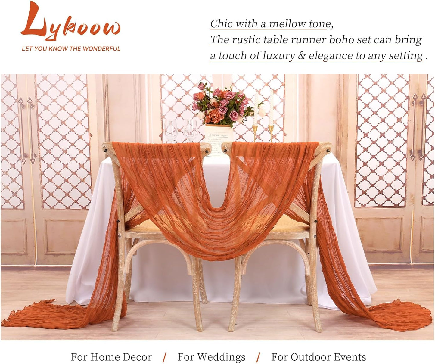 15 Packs Cheesecloth Table Runner Orange, 10 Ft Burnt Orange Table Runner for Wedding, Rustic Gauze Boho Decoration for Wedding Party Bridal Shower,21.5x120in