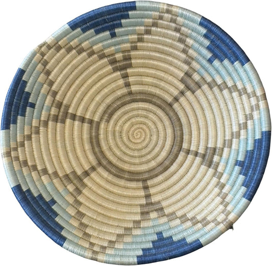 Handwoven African Basket Handmade sisal Fruit Bowl Wall Hanging decorative Baskets for Home Living Room Kitchen Centerpiece Zen Designs Arts and Crafts (Pastel Blue, 12in diameter)