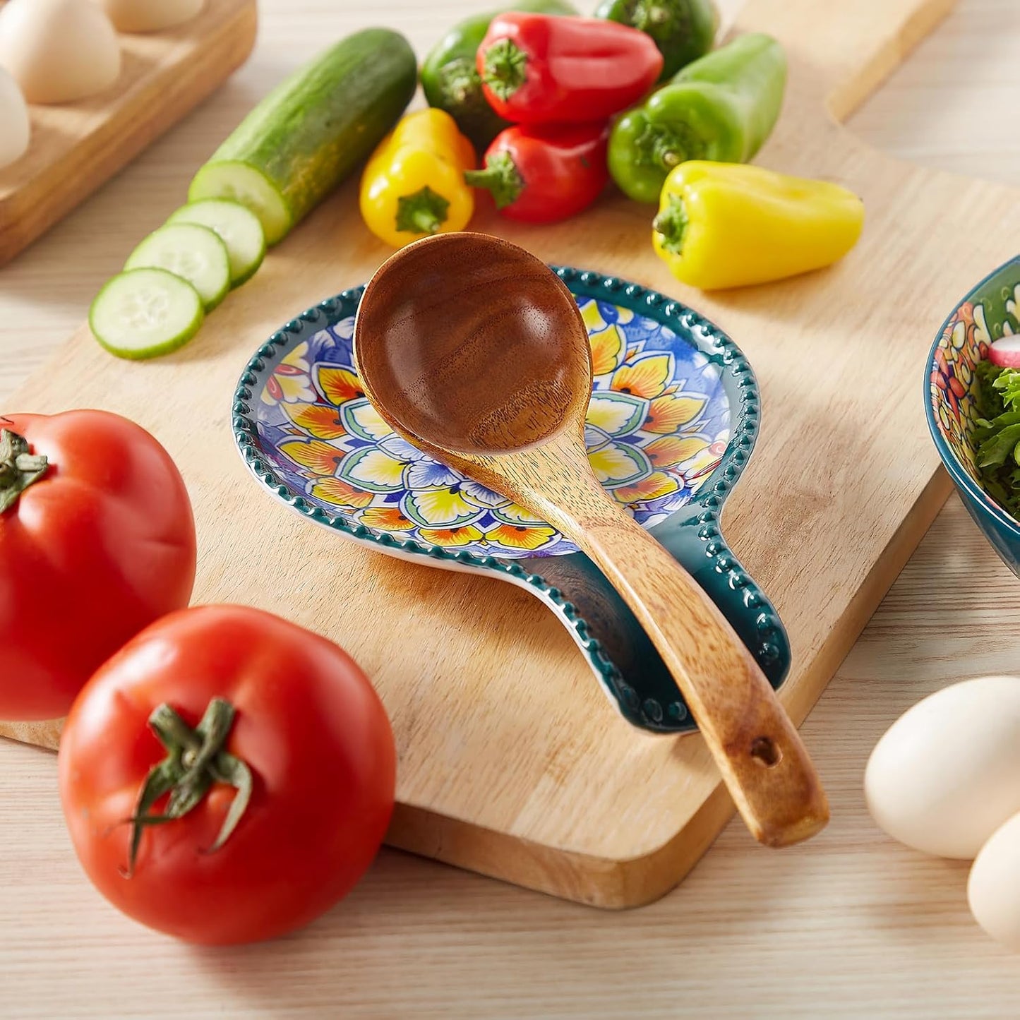 vancasso Ceramic Spoon Rest for Stove Top, 7.7 Inch Cooking Spoon Holder for Kitchen Counter Decor, Spoon Holder for Coffee Spoon Rest, Spoon Cradle, Spatula, Spoons or Tongs, Decorations, Green