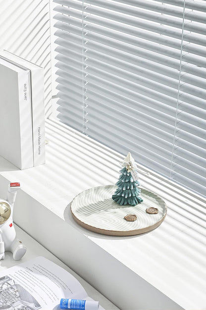 Vanity Tray with Brown Trim - Candle & Perfume Holder Organizer - Decorative Round White 8"8" Countertop Tray for Bathroom & Dresser