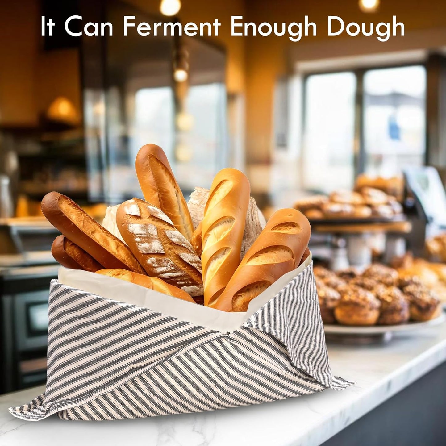 yeload 4 Pack Beeswax Bread Bags, Striped Linen Bento Bags, 14" Cotton Loaf Bag, Reusable Organic Food Storage, Sourdough Bag, Rustic Farmhouse Azuma Bukuro Origami Wrap for Baked Gifts (Black, 4)