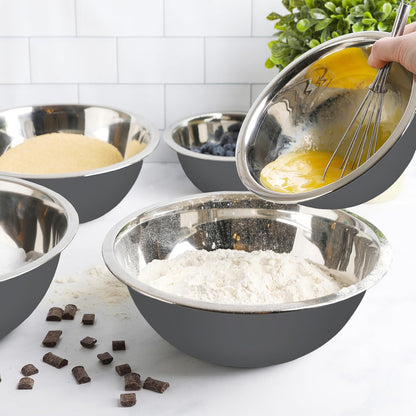 WHYSKO Meal Prep Stainless Steel Mixing Bowls Set, Home, Refrigerator, and Kitchen Food Storage Organizers | Ecofriendly, Reusable, Heavy Duty (Gray)