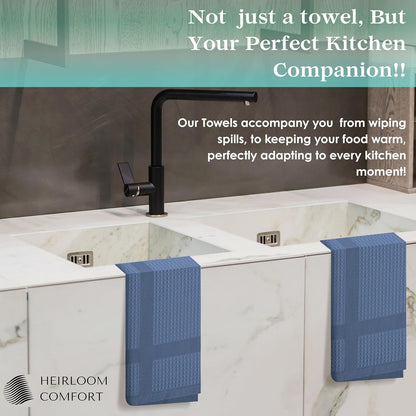 12 Pack Multi Color Waffle Weave Kitchen Towels, 16x26 Inch, 100% Cotton, Super Absorbent, Quick Dry, Hand Towels for Drying Dishes, Cleaning, Durable - Sky Blue, Ivory, Indigo Blue
