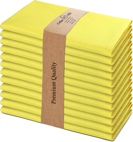 Urban Villa Cloth Napkins Set of 12 20x20 Inches 100% Cotton Napkins Cloth Washable Soft Durable Reusable Absorbent Table Dinner Napkins Cloth for Hotel Lunch Restaurant Weddings Parties-Neon Yelllow