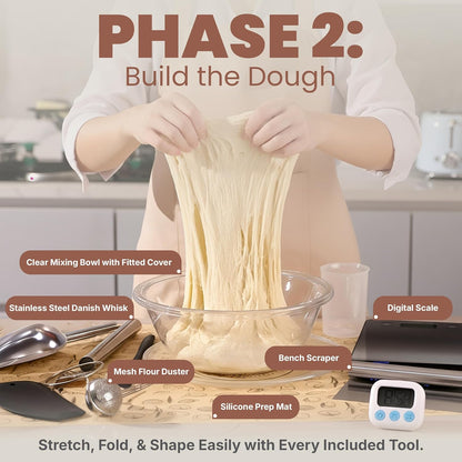 Super Deluxe All-Inclusive 𝗣𝗥𝗘𝗠𝗜𝗨𝗠 Sourdough Starter Kit with Pot. Sourdough Bread Baking Supplies, Scale, Oval & Round Baking Slings, 4 proofing Baskets, Bowl, Timer, Beginner Guide & Recipes