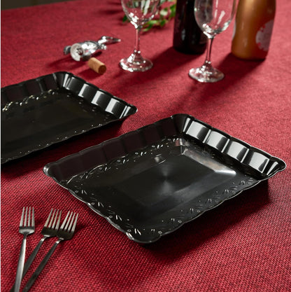 Plasticpro Plastic Serving Trays - Serving Platters Rectangle 9X13 Disposable Party Dish Includes 8 Black Trays