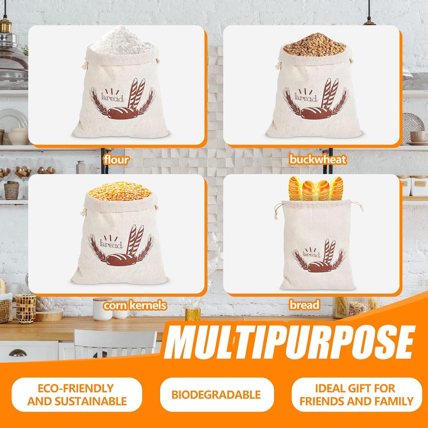 Dunzy 20 Pcs Linen Bread Bag for Homemade Bread 2 Sizes 10" x 12" and 11" x 17" Reusable Unbleached Container Drawstring Natural Bags Storage for Food Baking Kitchen Sandwich Bakery Picnic Wedding