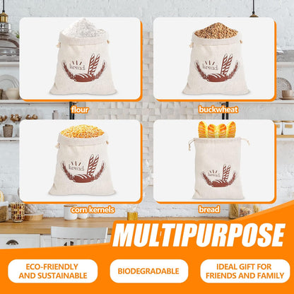 Dunzy 20 Pcs Linen Bread Bag for Homemade Bread 2 Sizes 10" x 12" and 11" x 17" Reusable Unbleached Container Drawstring Natural Bags Storage for Food Baking Kitchen Sandwich Bakery Picnic Wedding