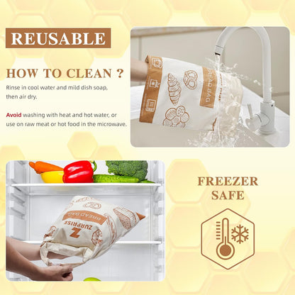 Beeswax Bread Bags for Sourdough Storage, 2 Pack Reusable Cotton Linen Bags, Easy to Clean, Zero-Waste Homemade