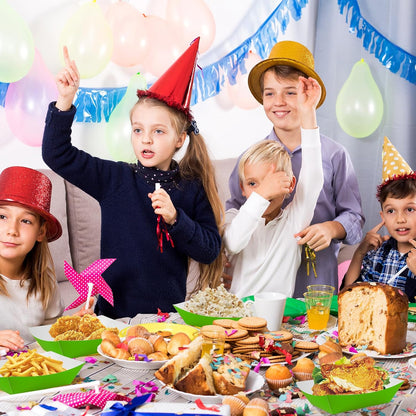 100 Pcs Green Paper Food Tray Sturdy Disposable Food Boats Nacho Plates Disposable Serving Snack Trays for Catering, Party Birthday Supplies, and Food Service (Green)