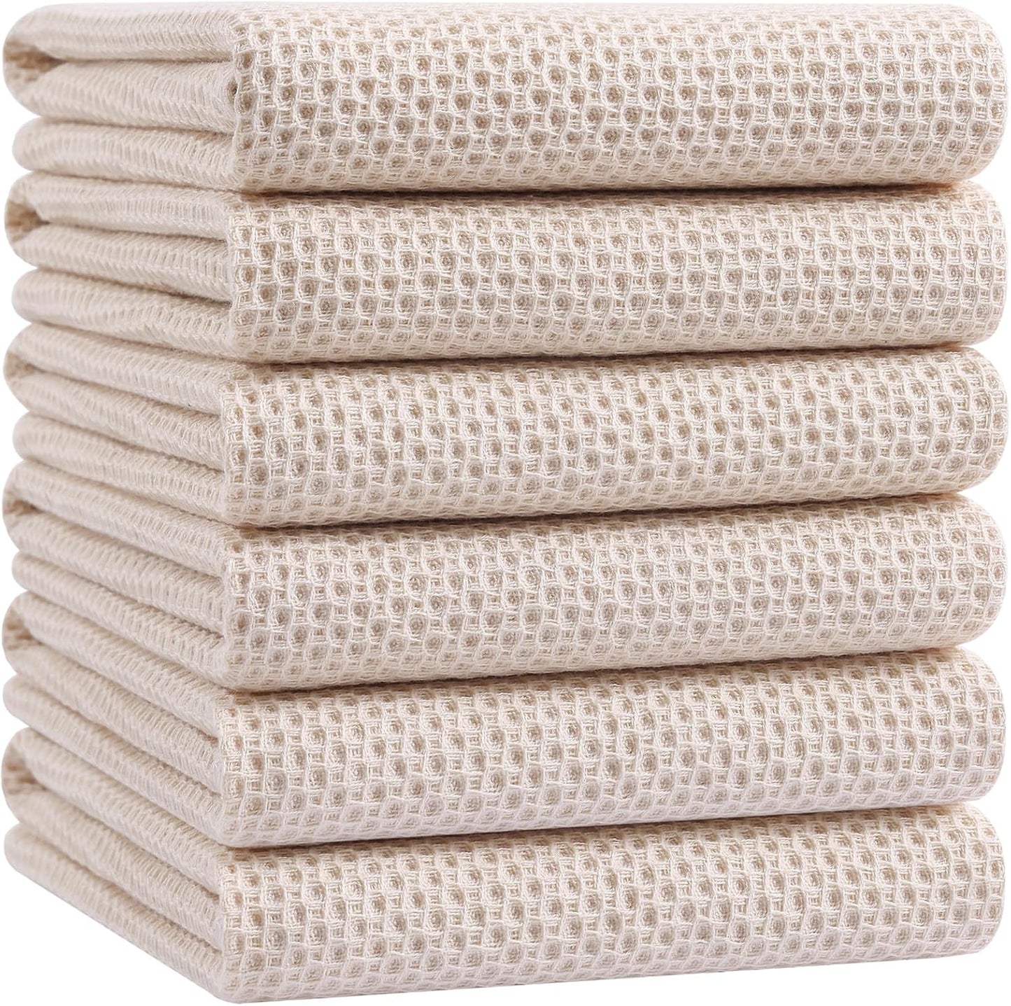 Homaxy 100% Cotton Waffle Weave Kitchen Dish Towels, Ultra Soft Absorbent Quick Drying Cleaning Towel, 20x28 Inches, 6-Pack, Beige