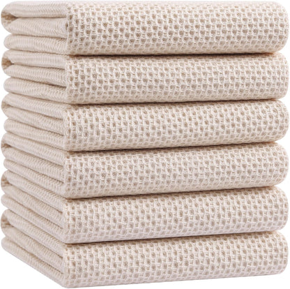 Homaxy 100% Cotton Waffle Weave Kitchen Dish Towels, Ultra Soft Absorbent Quick Drying Cleaning Towel, 20x28 Inches, 6-Pack, Beige