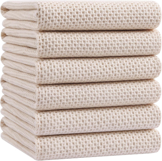 Homaxy 100% Cotton Waffle Weave Kitchen Dish Towels, Ultra Soft Absorbent Quick Drying Cleaning Towel, 20x28 Inches, 6-Pack, Beige