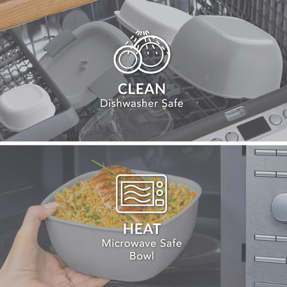 Bentgo Salad Container - 54 oz Bowl with 4-Compartment Toppings Tray, Leak-Proof Dressing Container, Reusable Fork, BPA-Free Lunch Box for Meal Prep & Food Storage; Removable Bento Tray (Gray)