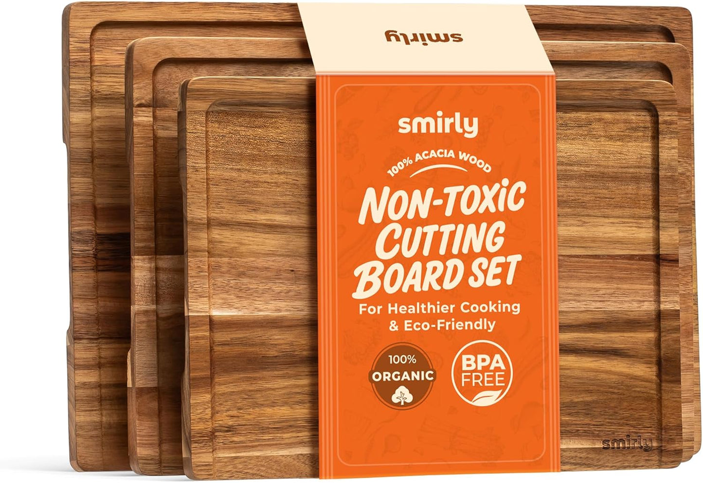 SMIRLY Wood Cutting Board, Bamboo Cutting Board Set, Chopping Board and Wooden Cutting Boards for Kitchen, Small Wood Cutting Board and butcher block (Acacia Wood, 3 Pack)
