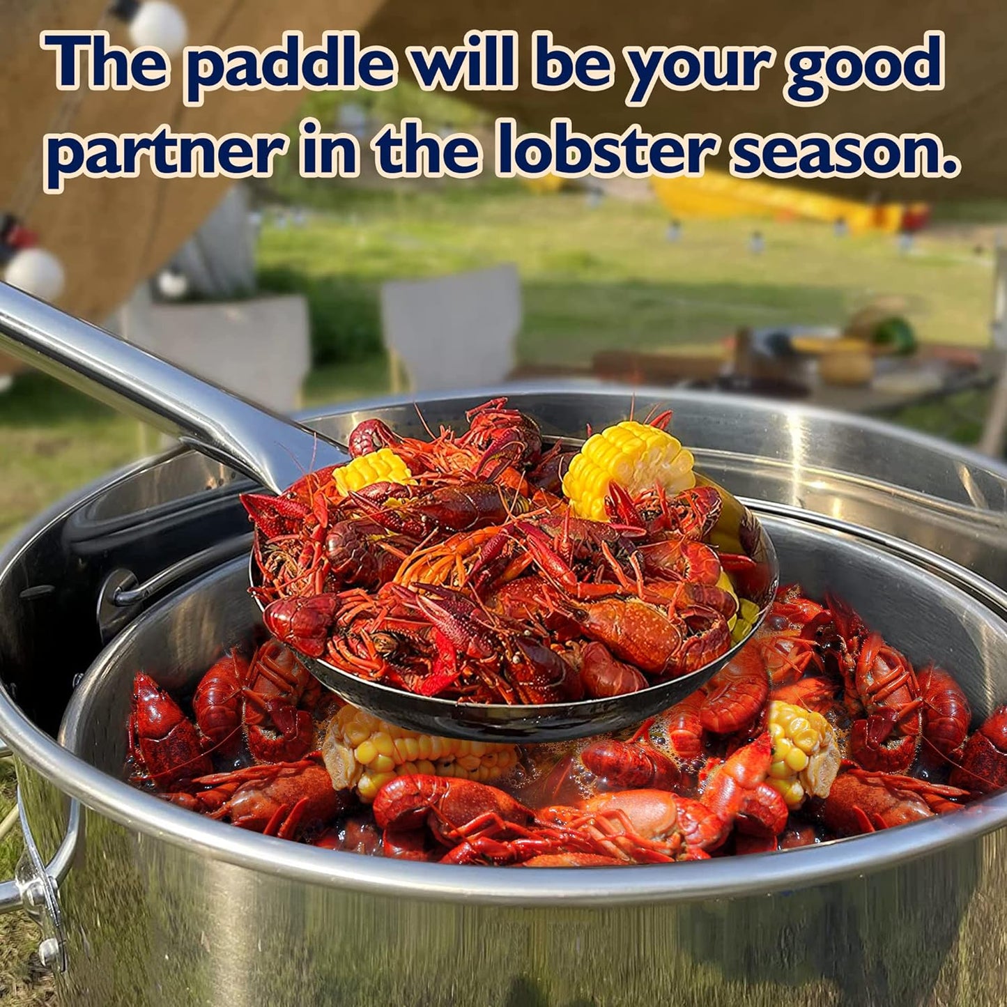 ARC Large Stainless Steel Stockpot with Mixing Paddle for Seafood Boiler Crawfish Pot with Basket and Steam Rack, Stir Paddle for Cooking Crab Lobster Shrimp, and Tamales (32qt+36"spoon, spoon)