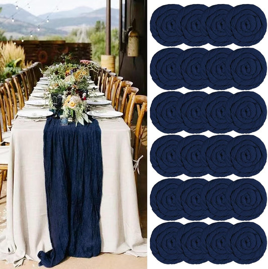 24 Packs Cheesecloth Table Runner Navy Blue,10 Ft Rustic Gauze Boho Wedding Table Runner Decoration, Wedding Table Decor Table Cloth for Wedding Party Bridal Shower Table,21.5x120in