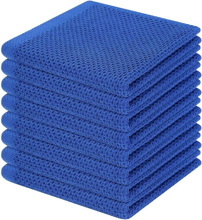 Homaxy 100% Cotton Waffle Weave Kitchen Dish Cloths, Ultra Soft Absorbent Quick Drying Dish Towels, 12 x 12 Inches, 8-Pack, Blueberry