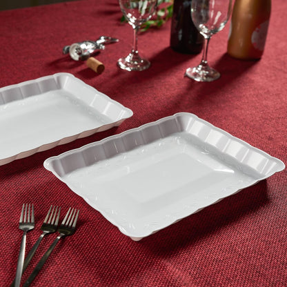 Plasticpro Plastic Serving Trays - Serving Platters Rectangle 9X13 Disposable Party Dish 8 White Trays