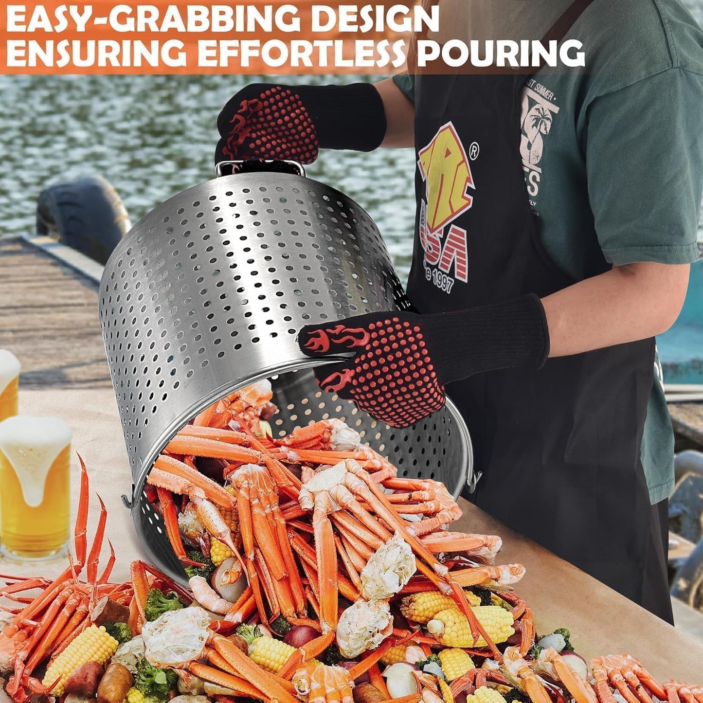 ARC 52quart Large Stainless Steel Stockpot with 36 inch Mixing Paddle for Seafood Boiler Crawfish Pot with Basket and Steam Rack, Stir Paddle for Large Batch Cooking Crab Lobster Shrimp, and Tamales