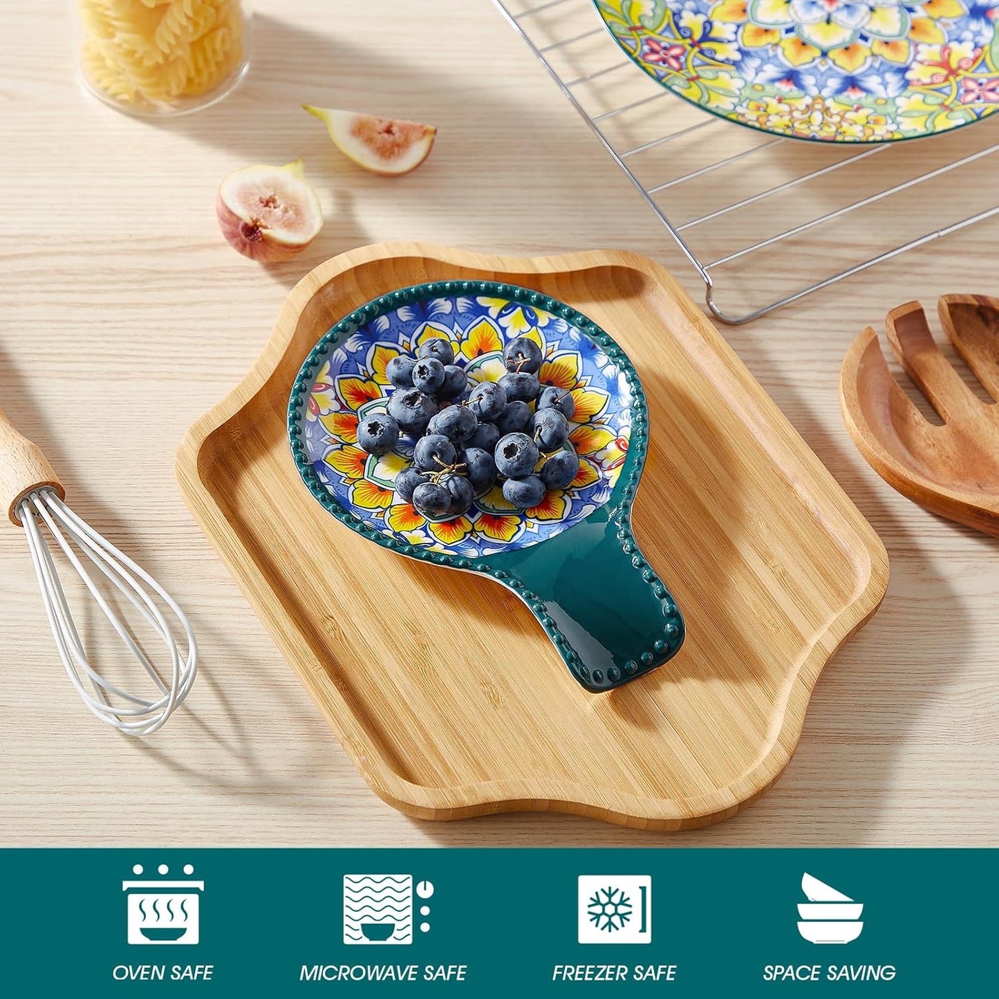 vancasso Ceramic Spoon Rest for Stove Top, 7.7 Inch Cooking Spoon Holder for Kitchen Counter Decor, Spoon Holder for Coffee Spoon Rest, Spoon Cradle, Spatula, Spoons or Tongs, Decorations, Green