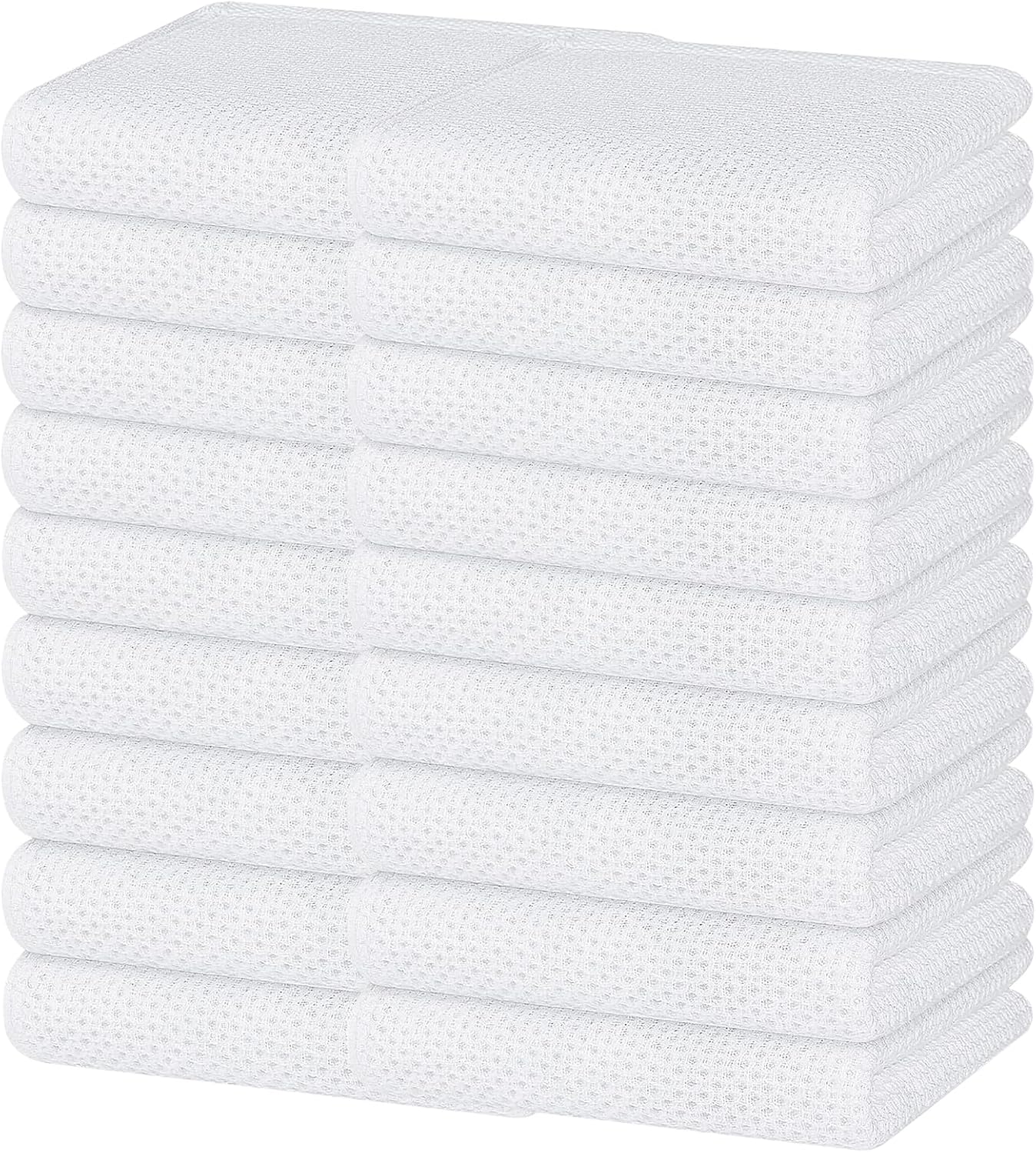 Homaxy 100% Cotton Waffle Weave Kitchen Dish Towels, Ultra Soft Absorbent Quick Drying Cleaning Towel, 13 x 28 Inches, 18-Pack, White