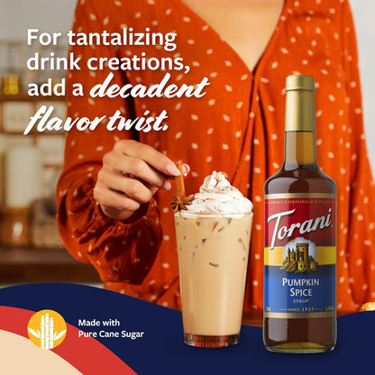 Torani Coffee Syrup, Pumpkin Spice Flavoring for Drinks, Glass Bottle with Pump Included, 25.4 Fl Oz