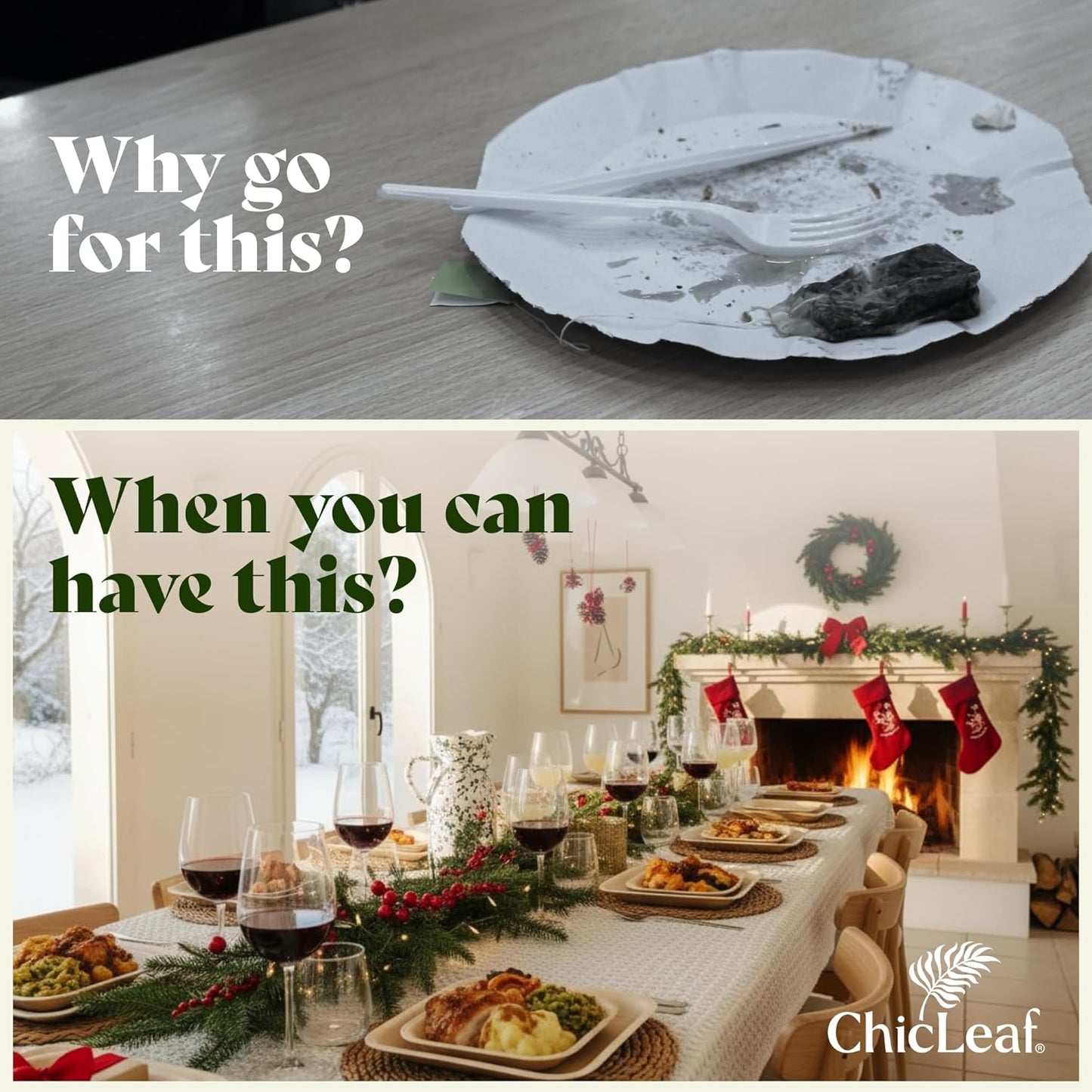 Chic Leaf Palm Leaf Disposable Bamboo Plates - Palm Leaf Plates for Weddings & Event Appetizers - Biodegradable & Compostable - Christmas Meal Turkey Holiday Dinner, Party Supplies (7", 50 Pack)